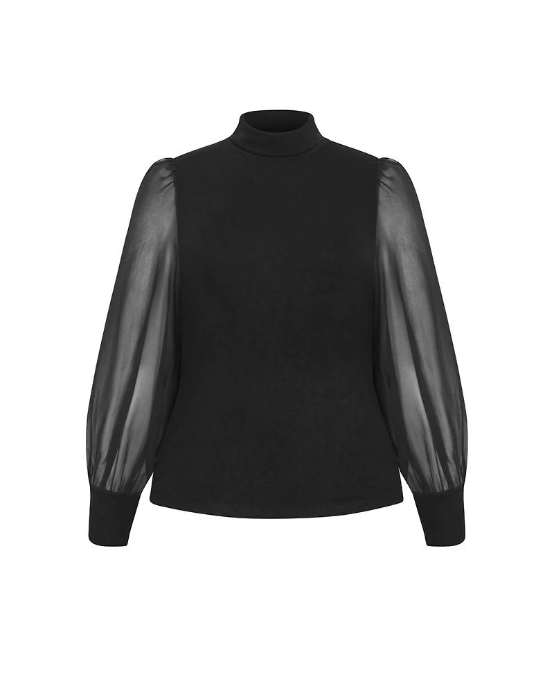 City Chic Plus Sheer Sleeve Sweater