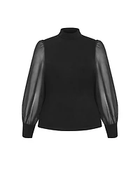 City Chic Plus Sheer Sleeve Sweater