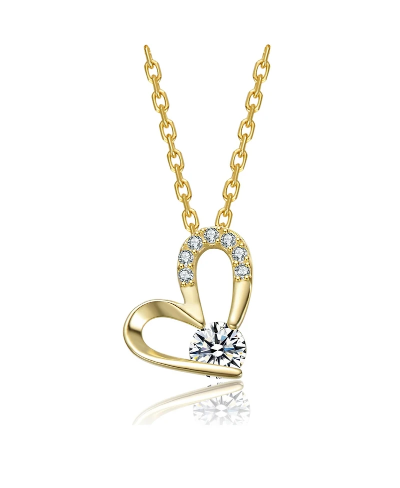 Rachel Glauber 14K Gold Plated with Clear Cubic Zirconia Heart Design Pendant Necklace
