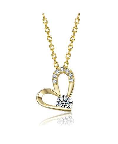 Rachel Glauber 14K Gold Plated with Clear Cubic Zirconia Heart Design Pendant Necklace