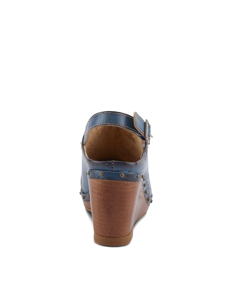 L'Artiste Women's Loveya Handpainted Leather Slingback Wedge Sandals with Adjustable Buckle and Padded Insole