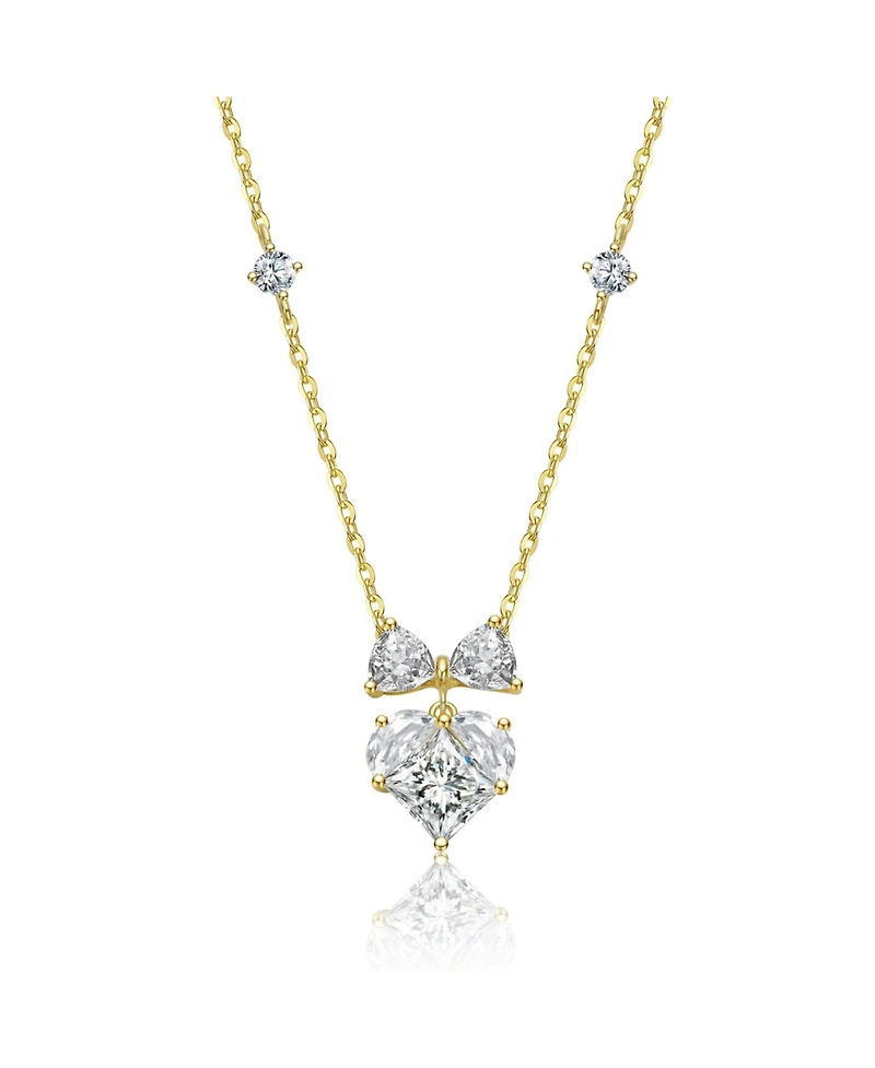 Rachel Glauber 14K Gold Plated with Clear Cubic Zirconia Heart Design Necklace