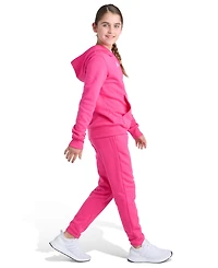 Adidas Big Girls 8-16 Two Piece Long Sleeve Small Logo Fleece Pullover Hoodie and Jogger Set