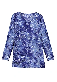 Woman Within Plus Size Perfect Printed Long-Sleeve V-Neck Tee