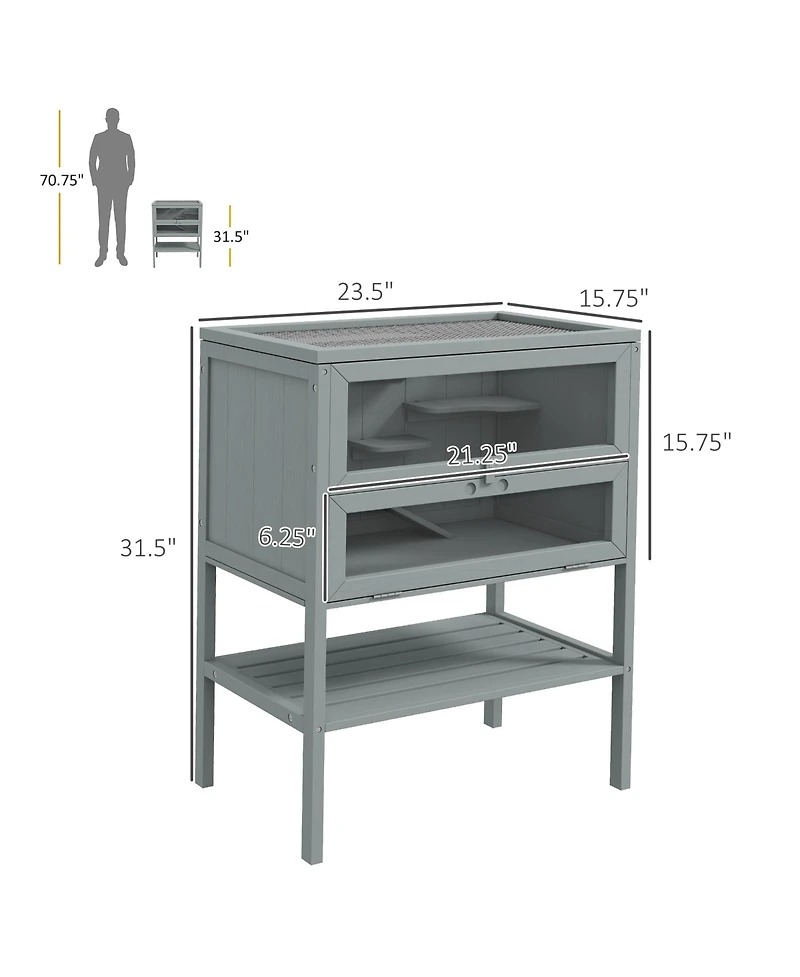 PawHut 3-Tier Wooden Hamster Cage w/ Openable Top, Front Door, Shelf,