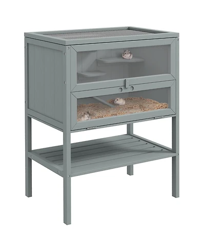 PawHut 3-Tier Wooden Hamster Cage w/ Openable Top, Front Door, Shelf,