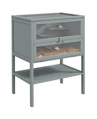 PawHut 3-Tier Wooden Hamster Cage w/ Openable Top, Front Door, Shelf,