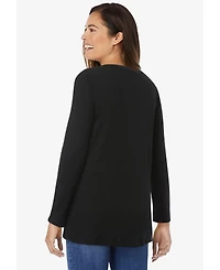 Woman Within Plus Embroidered Thermal Henley Tee