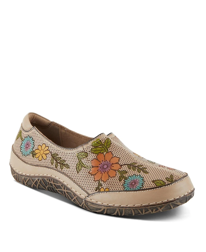 L'Artiste Women's Libora-Delite Handpainted Leather Floral Slip-On Shoes with Removable Insole