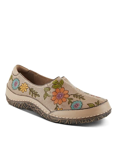 L'Artiste Women's Libora-Delite Handpainted Leather Floral Slip-On Shoes with Removable Insole