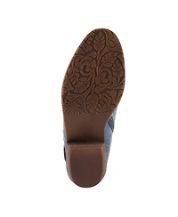 L'Artiste Women's Daintylady Western Ankle Boots with Hand-Painted Floral Embossing, Studded Belt Detail, Side Zipper, and 2¼" Heel –