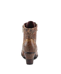L'Artiste Women's Avyanna Velvet and Leather Ankle Boots with Embossed Floral Design, Cap Toe, Dual Zippers, Low Heel – Romantic Hand-Painted Stat