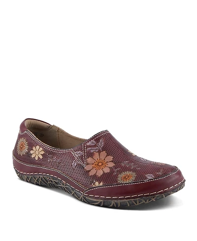 L'Artiste Women's Libora-Delite Handpainted Leather Floral Slip-On Shoes with Removable Insole