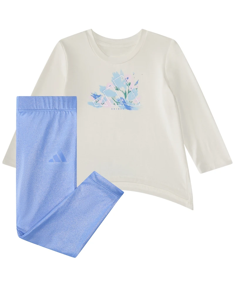 adidas Baby Girls 2-Piece Crew Neck Top and Elastic Waistband Pants Set
