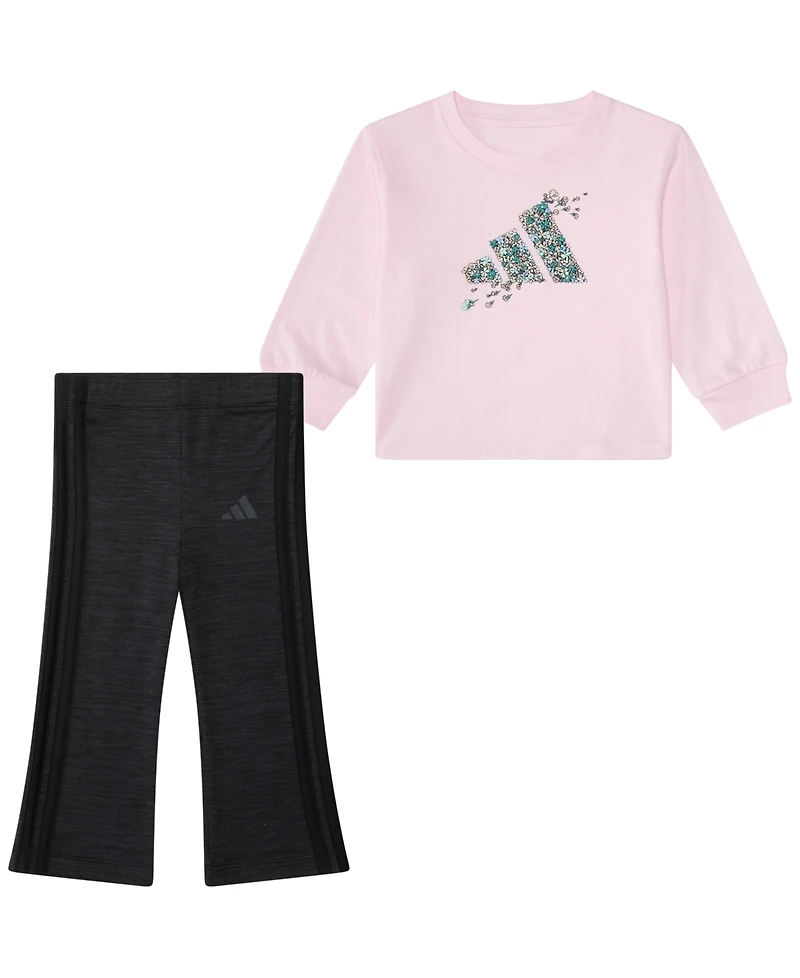 adidas Baby Girls 2-Piece Graphic T-shirt and Flared Pants Set