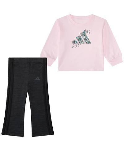 adidas Baby Girls 2-Piece Graphic T-shirt and Flared Pants Set