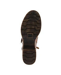 L'Artiste Women's Moonlit Leather Booties with Floral Embossing, Triple Buckle Straps, Inside Zipper, and Lug Sole – Velvet-Lined Statement Ank