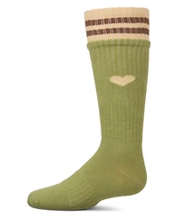 Memoi Girls Ribbed Cotton Blend "Heart and Stripes" Knee Sock