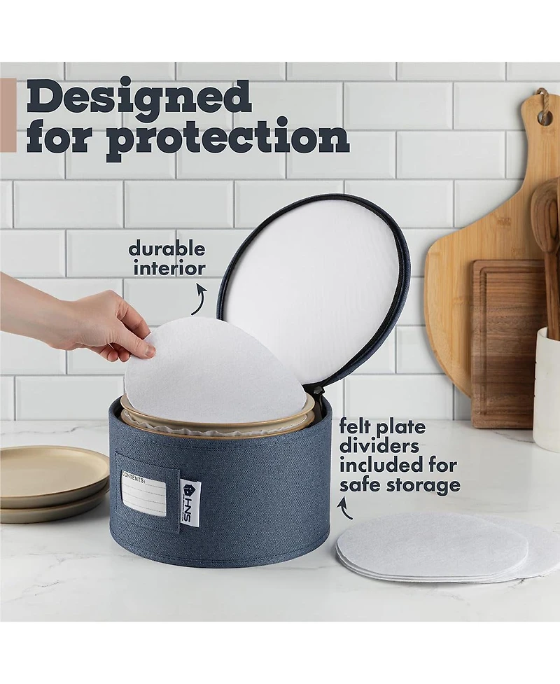 Hard Shell China Organizer with Dividers - Holds 12 Pieces - Durable & Stackable Storage Box for Seasonal Dishware Protection - Denim Blue