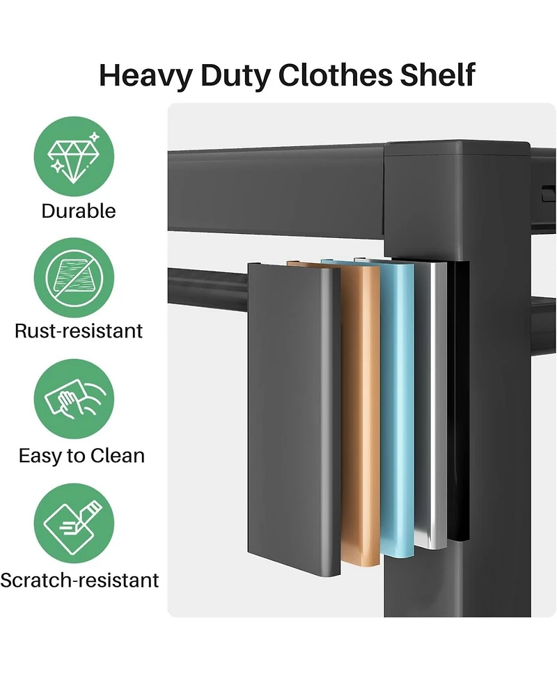Clothes Rack Heavy Duty Clothes Rack with Shelves, Rolling Clothing Rack, Portable Collapsible with Lockable Wheels and Expandable Rod for Vendor Trad