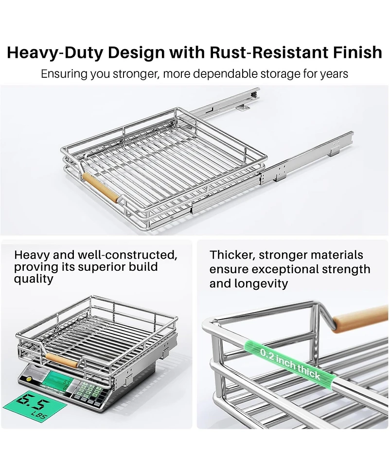 Kitstorack Pull out Cabinet Organizer,Heavy Duty Smooth Sliding Under Cabinet Shelves for Pots and Pans,Roll out Drawers with Thickened Chrome Plating