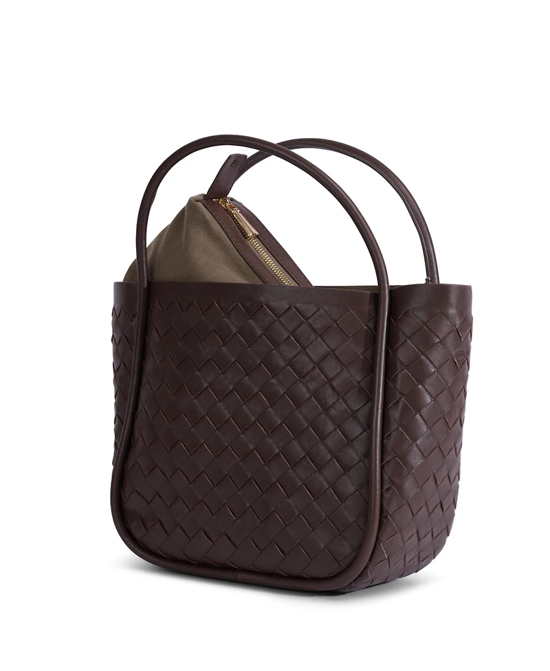Women's Brown Woven Leather Top Handle Bag