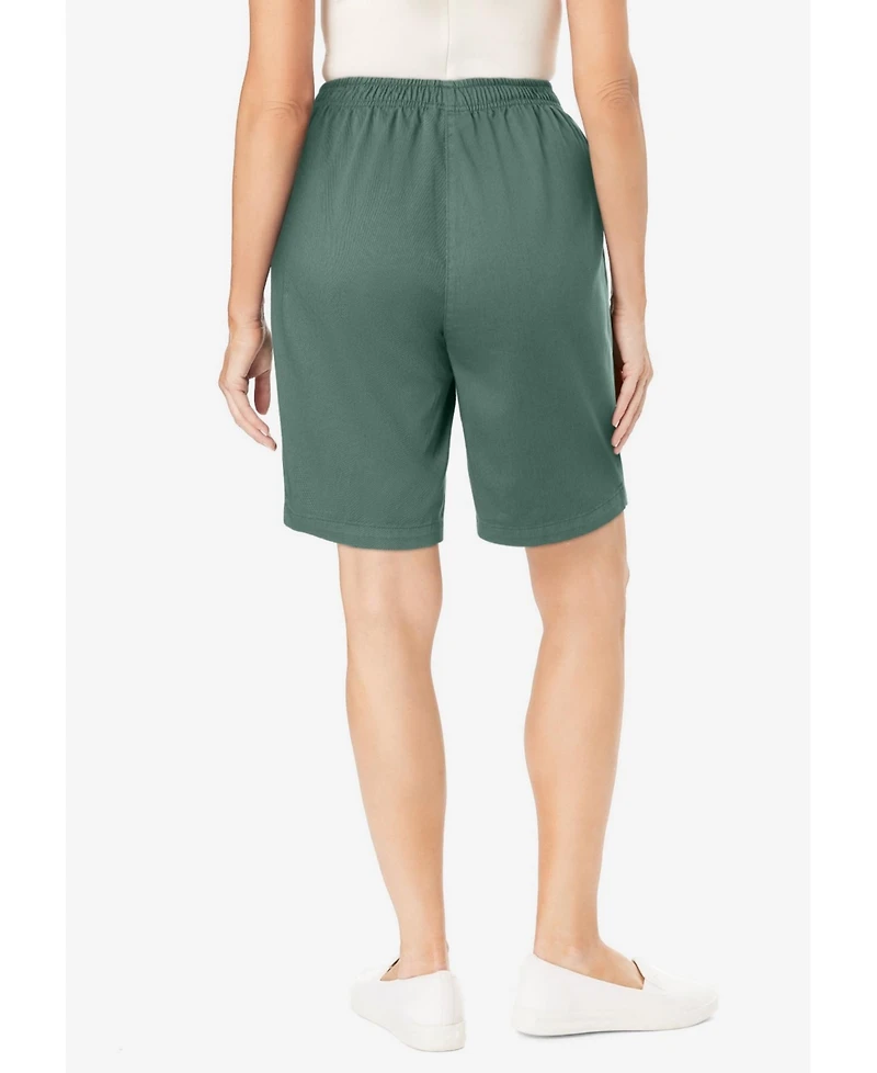 Woman Within Women's 7-Day Elastic-Waist Pull-On Cotton Denim Shorts