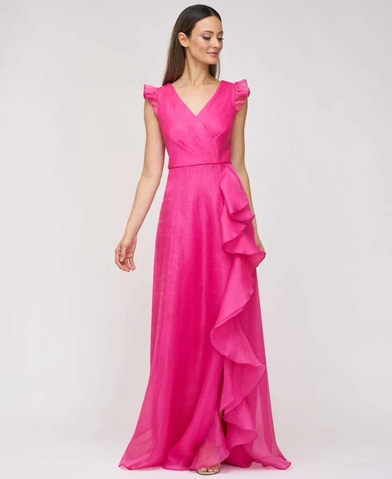 Js Collections Women's Cascading-Ruffle Flutter-Sleeve Gown