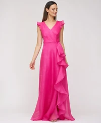 Js Collections Women's Cascading-Ruffle Flutter-Sleeve Gown
