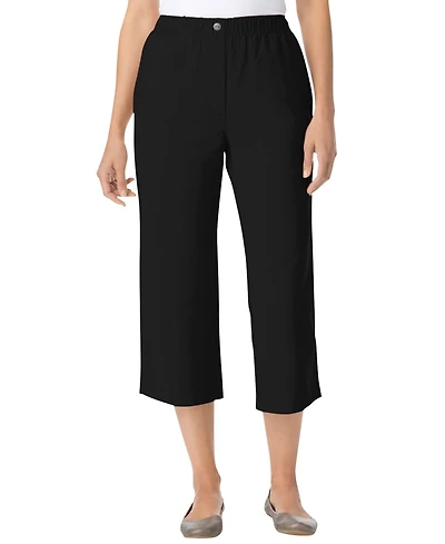 Woman Within Women's 7-Day Elastic-Waist Pull-On Cotton Denim Capri Jeans