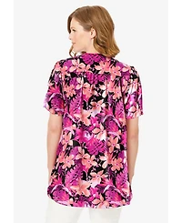 Woman Within Women's Plus Pintucked Half-Button Tunic