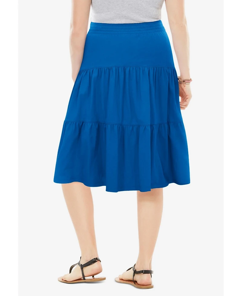 Woman Within Women's Elastic-Waist Knit Tiered Skirt