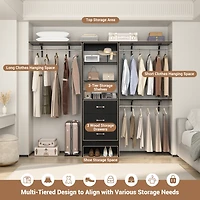 8FT Walk Closet Organizer with 3 Shelving Towers, Heavy Duty Clothes Rack Drawers