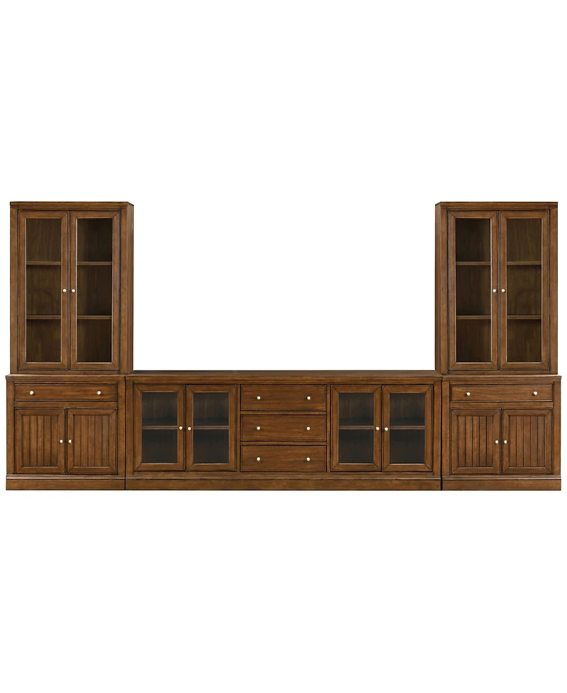 Furniture Amren 85" Wood 4 Door Console with Hutches and 2 Bases Drawers