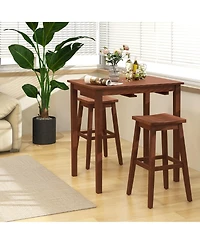 Gymax 3 Pcs Bar Table Set w/ 1 Table 2 Bar Stools Wood Veneered Tabletop Dining Room