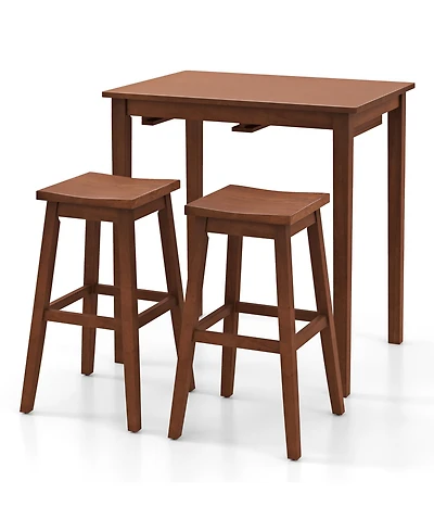 Gymax 3 Pcs Bar Table Set w/ 1 Table 2 Bar Stools Wood Veneered Tabletop Dining Room