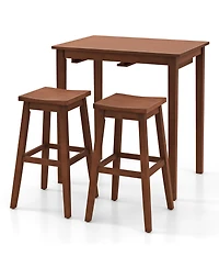 Gymax 3 Pcs Bar Table Set w/ 1 Table 2 Bar Stools Wood Veneered Tabletop Dining Room