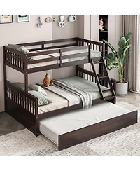 Gymax Twin Over Full Bunk Bed with Twin Trundle Convertible Platform Bed