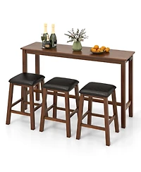 Gymax 4-Piece Bar Table Set w/ Power Outlet Counter-Height Table & 3 Bar Stools