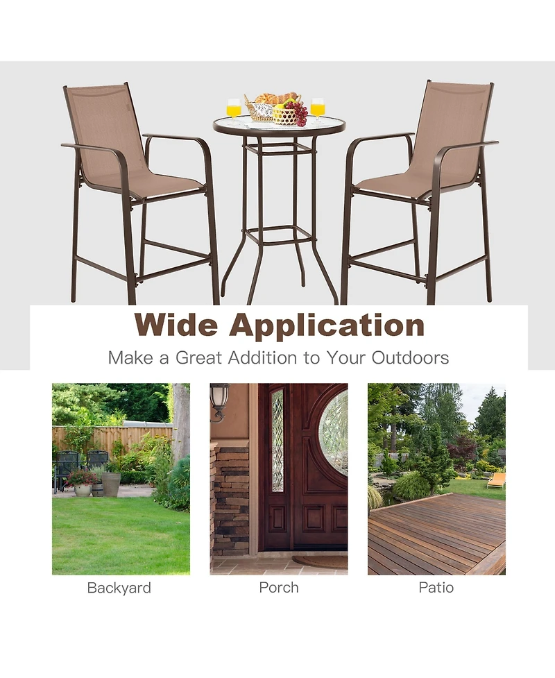 Gymax 3PCS Patio Bar Set Outdoor Bistro Set w/ 2 Stools & 1 Tempered Glass Table