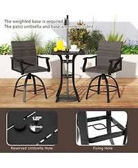 Gymax 3 Pcs Pe Wicker Patio Swivel Bar Set Table & Chairs w/ Quick-Drying Foam