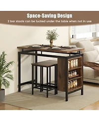 Gymax 3-Piece Dining Table Set Bistro Table & 2 Bar Stools w/ 3-Tier Storage Shelf