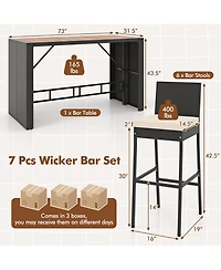 Gymax 7 Pieces Patio Bar Set w/ Acacia Wood Tabletop & Removable Cushions Outdoor