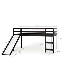 Gymax Twin Size Loft Bed with Slide Wood Low Sturdy Loft Bed Bedroom