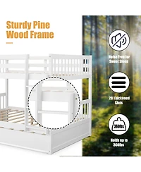 Gymax Full over Full Bunk Bed Platform Wood Bed Captain's Bed w/ Trundle & Ladder Rail