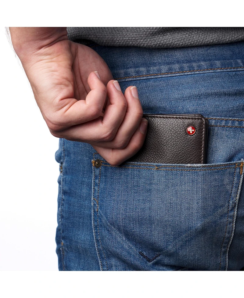 Alpine Swiss Mens Commuter Rfid Bifold Wallet 2 Id Windows Divided Bill Section