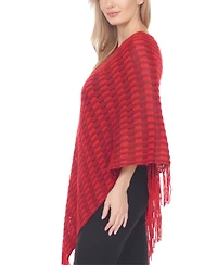 White Mark Women's Textured Fringed Poncho Sweater