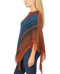 White Mark Women's Chevron Knit Fringed Hem Poncho Sweater