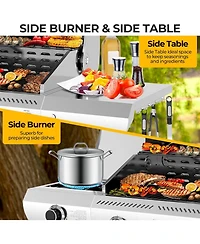 Cowsar 3-Burner Propane Gas Grill with Side Burner 34,000 Btu Stainless Steel Outdoor Bbq Grill, Cast Iron Grates, Portable for Patio, Camping