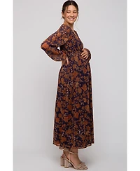 Pinkblush Maternity Navy Floral Long Sleeve V-Neck Maxi Dress